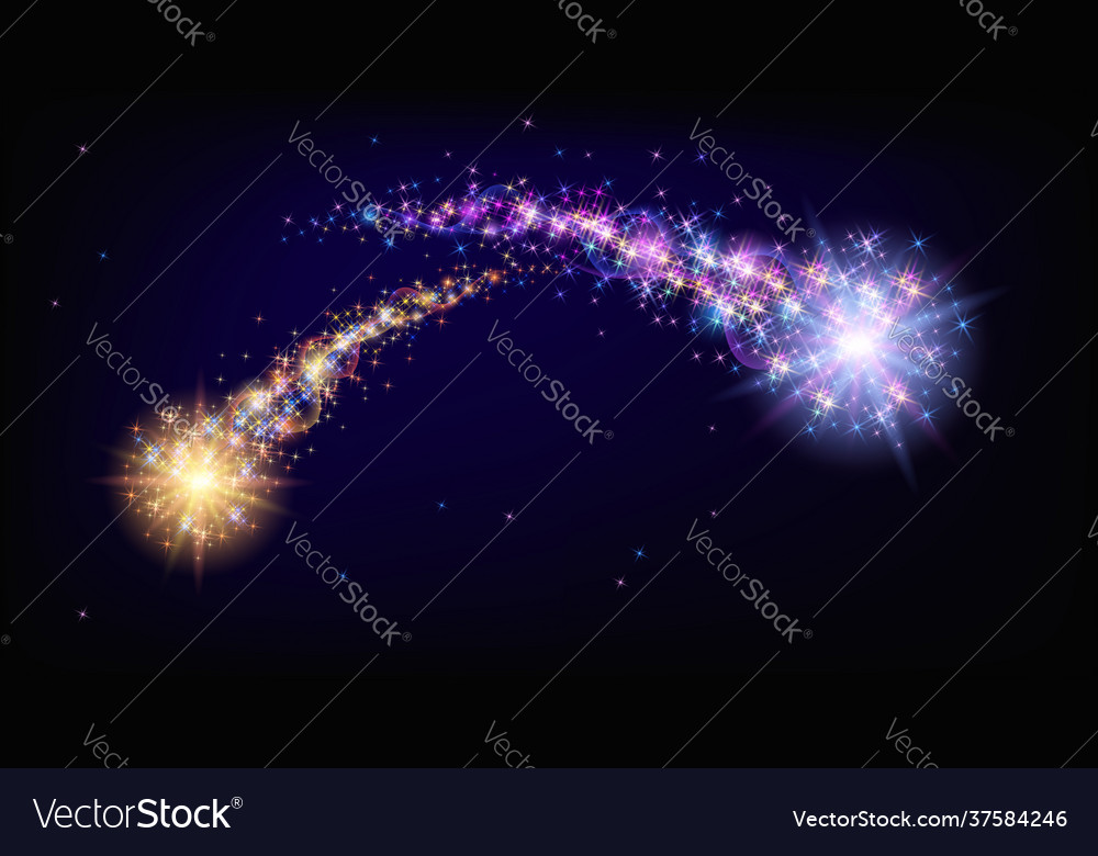 Flying sparkling two comets with curved glowing