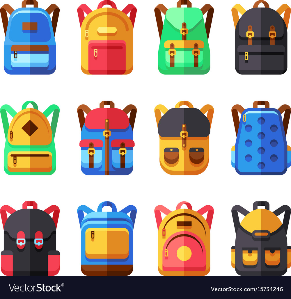 School backpacks set kids schoolbag flat Vector Image