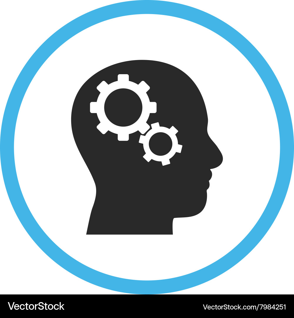 Brain gears flat rounded icon Royalty Free Vector Image
