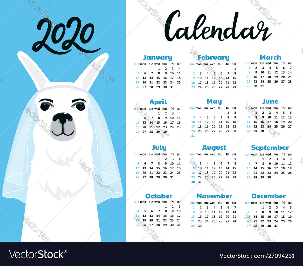 Calendar for 2020 from sunday to saturday cute