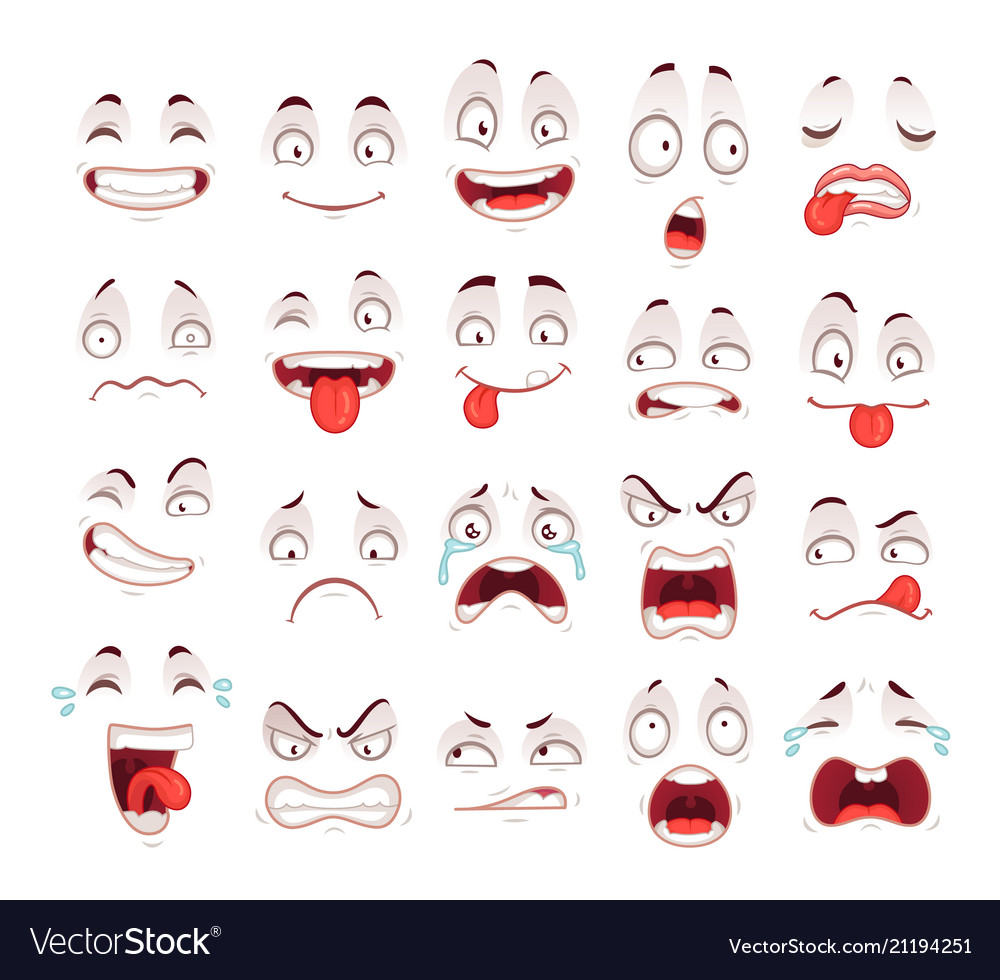 Cartoon faces happy excited smile laughing Vector Image