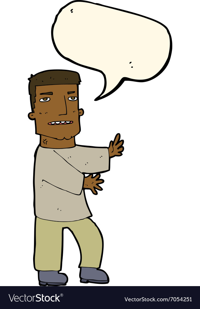 Cartoon man gesturing with speech bubble