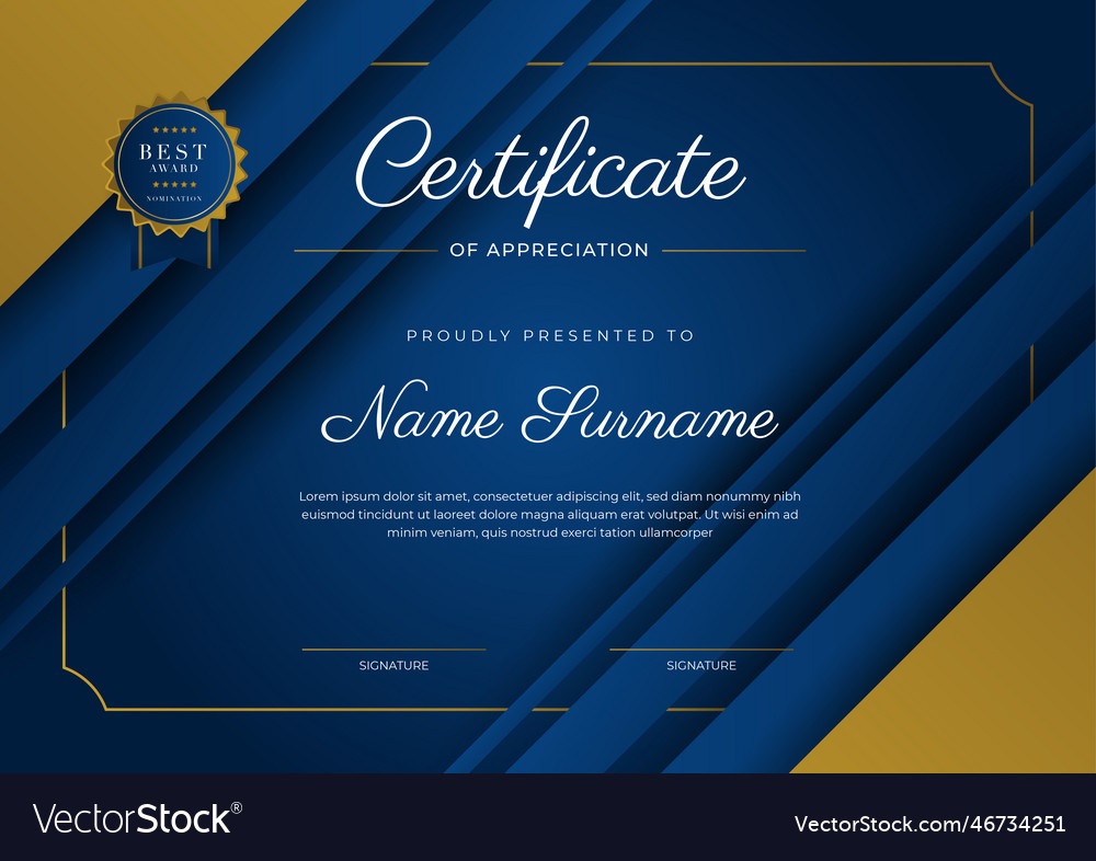 Certificate of appreciation template gold Vector Image