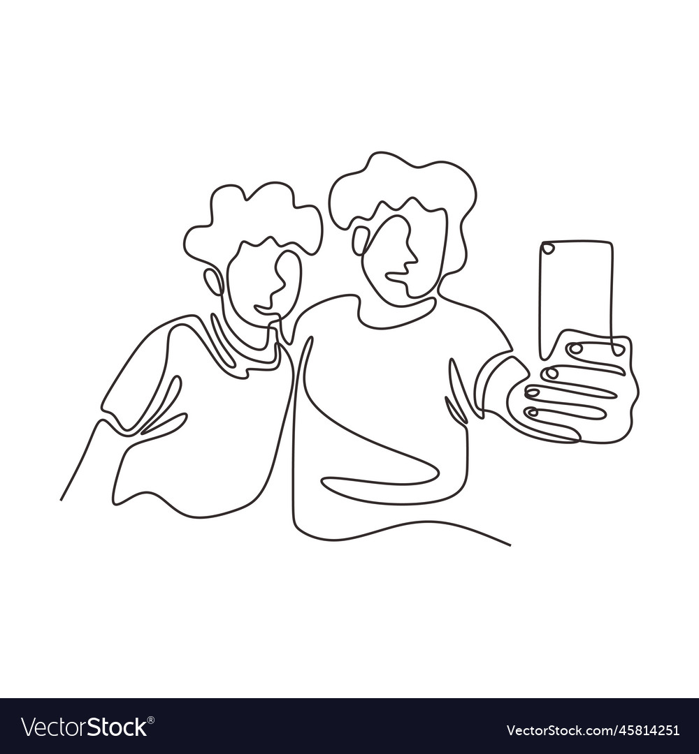 Continuous one line drawing of two funny people Vector Image