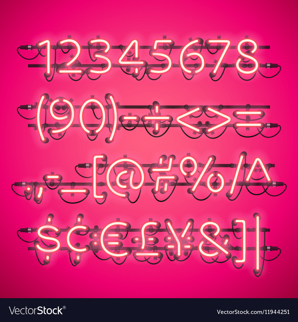 Glowing neon pink numbers Royalty Free Vector Image