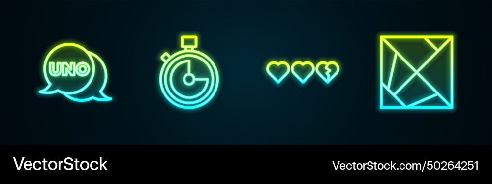 Set line uno card game stopwatch hearts Royalty Free Vector