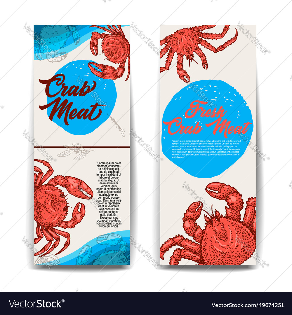 Set of banners crab meat fresh seafood flyers Vector Image