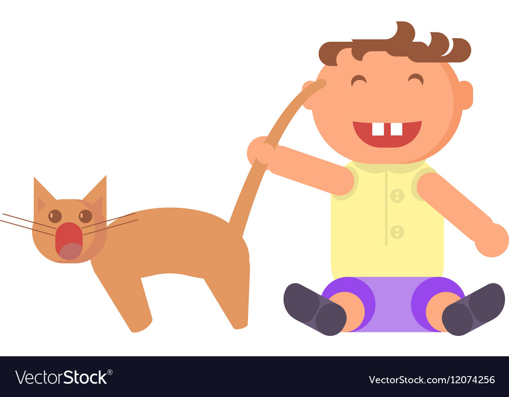 Boy Pulls Cats Tail Royalty Free Vector Image Vectorstock