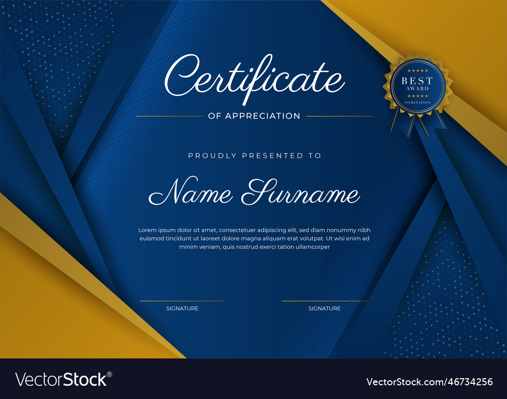 Certificate of appreciation template gold and Vector Image