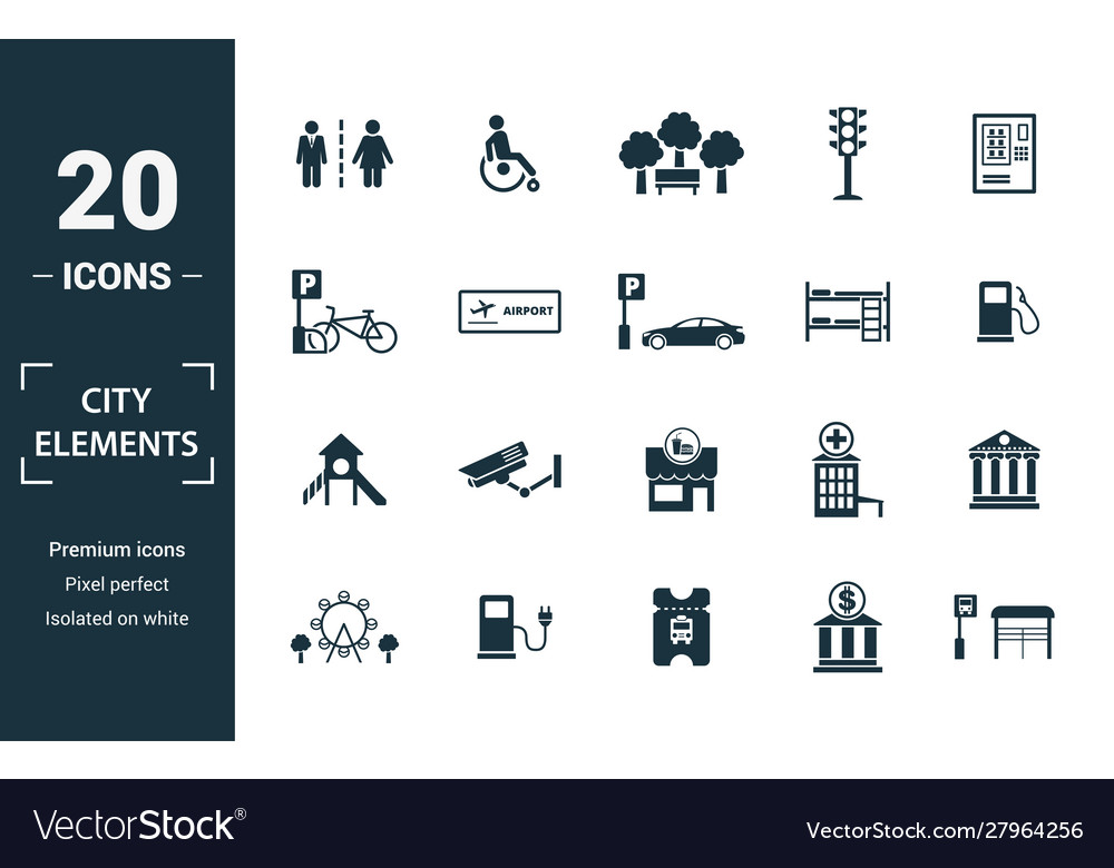 City elements icon set include creative