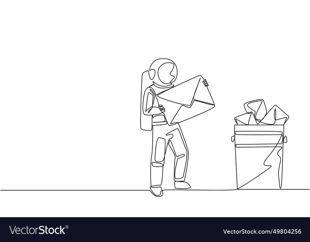 Continuous one line drawing astronaut throw large Vector Image