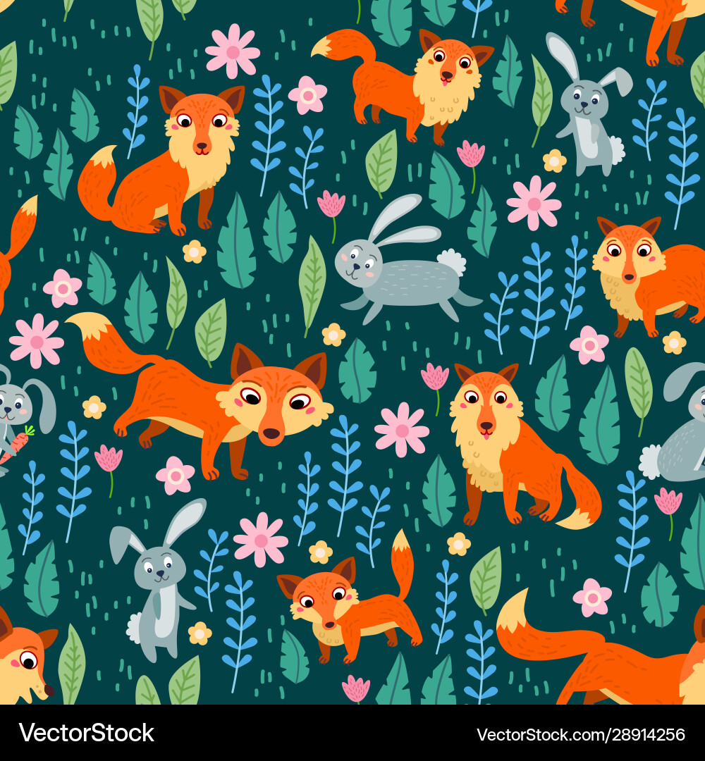 Fox childish seamless pattern Royalty Free Vector Image