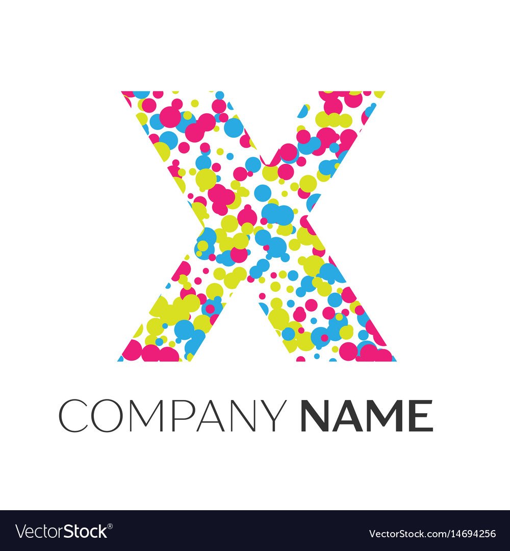 Letter x logo with blue yellow red particles