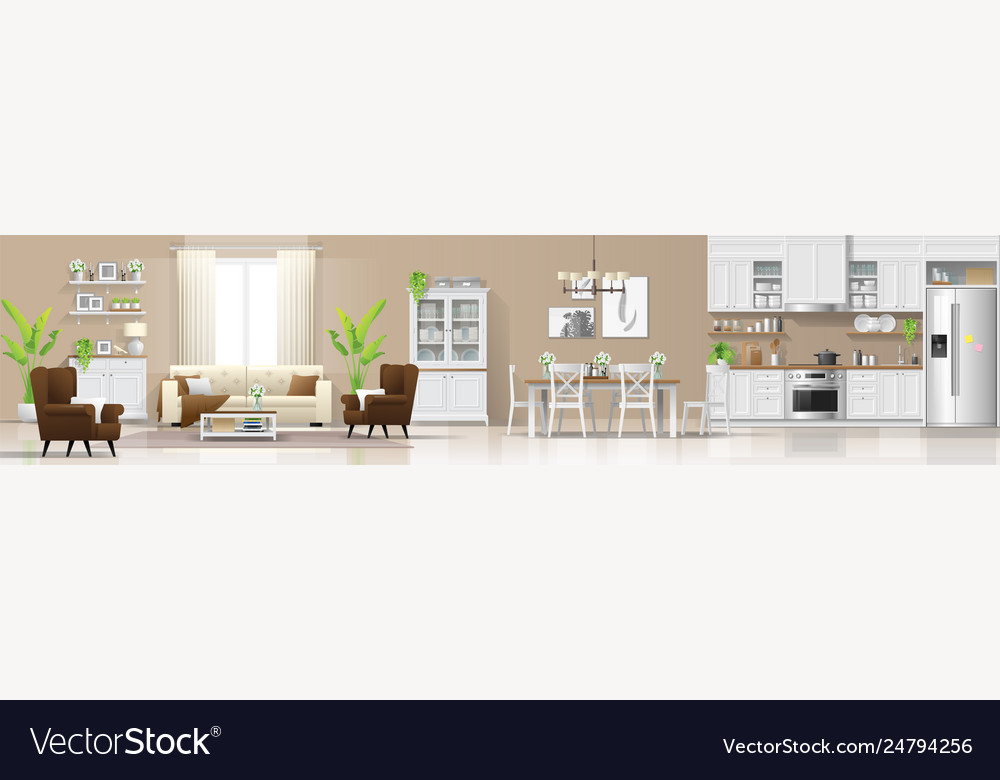 Living room dining room and kitchen background Vector Image