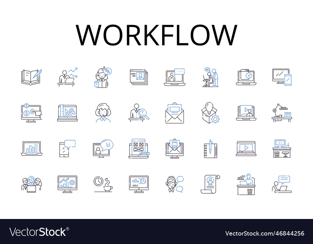 Workflow line icons collection business process