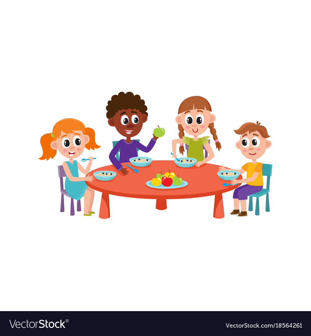 Child Eating At Table Clip Art