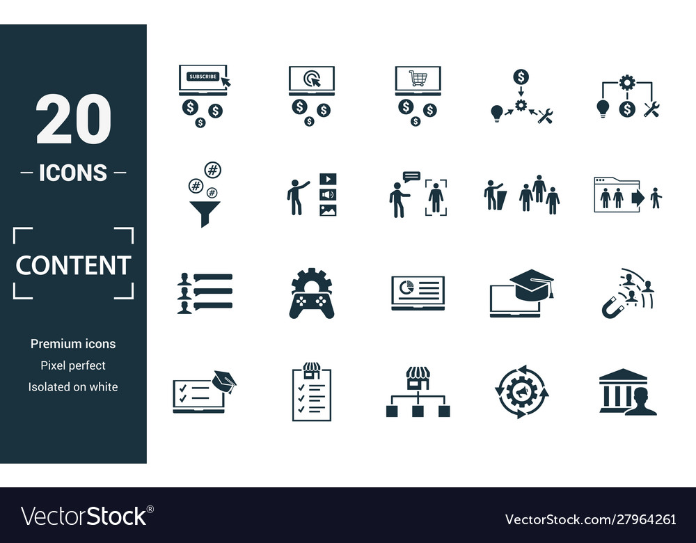 Content icon set include creative elements cost