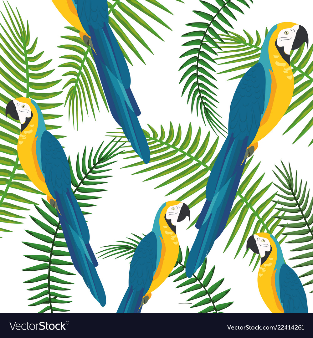 Exotic bird and tropical leaves background