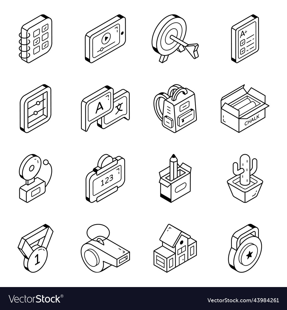 Line isometric icons of learning