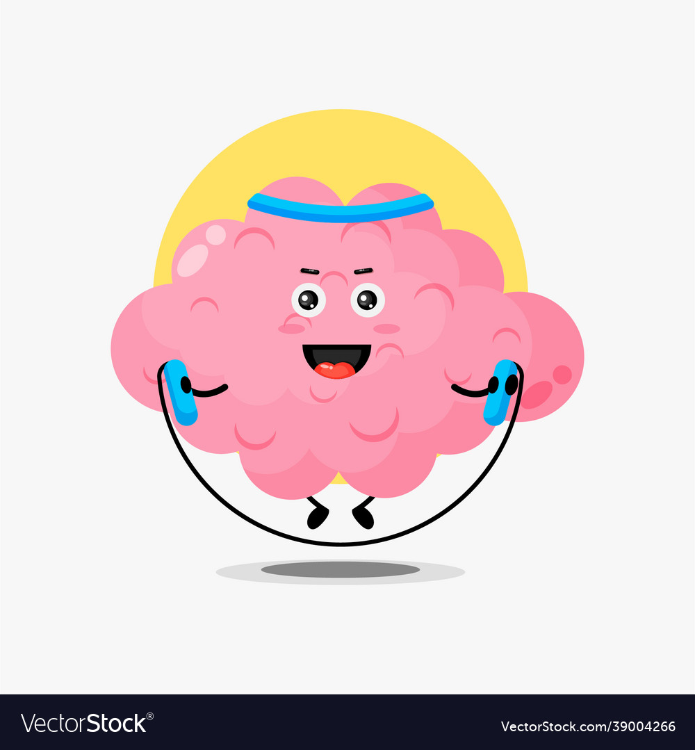 Cute brain character make gym jumping rope Vector Image