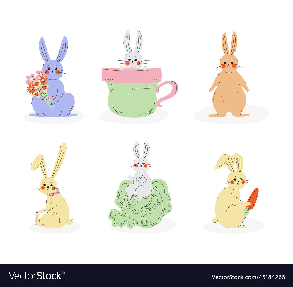 Cute rabbit or bunny with long ears flowers