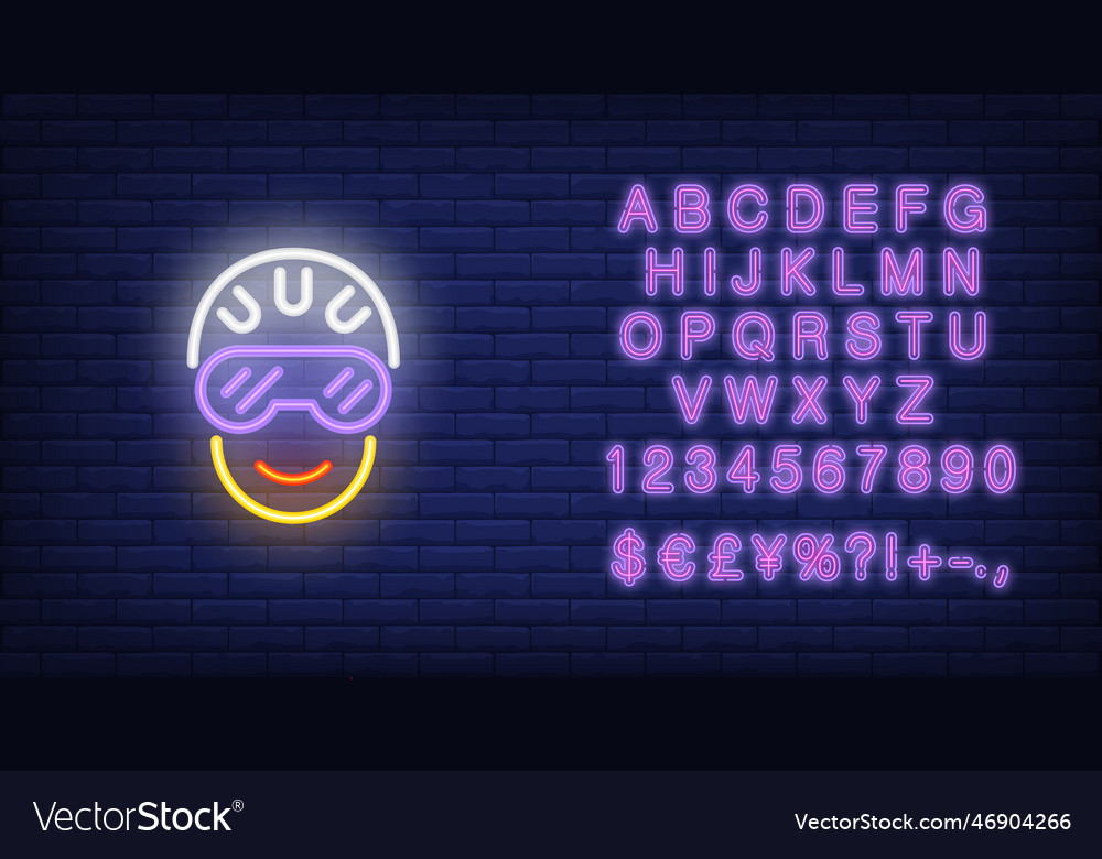 Cyclist head in helmet and glasses neon sign Vector Image