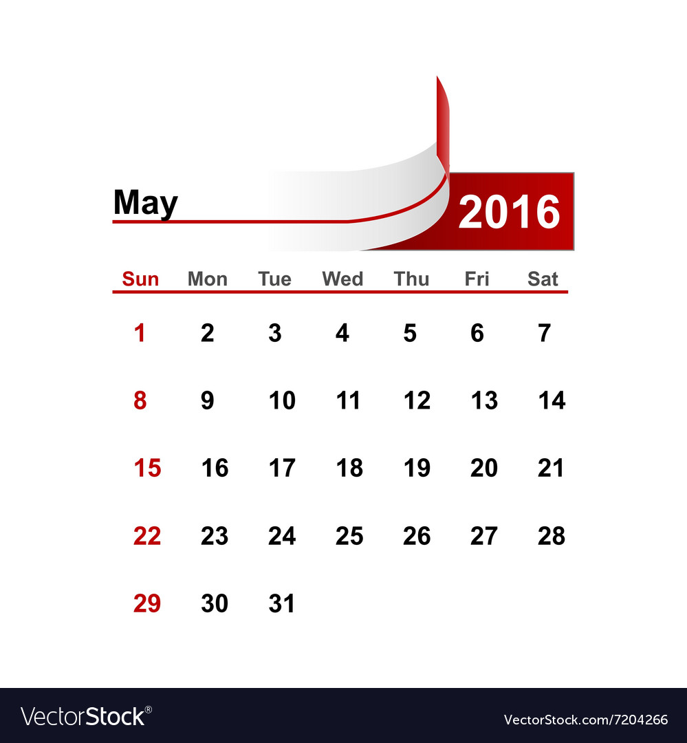 Simple calendar 2016 year may month