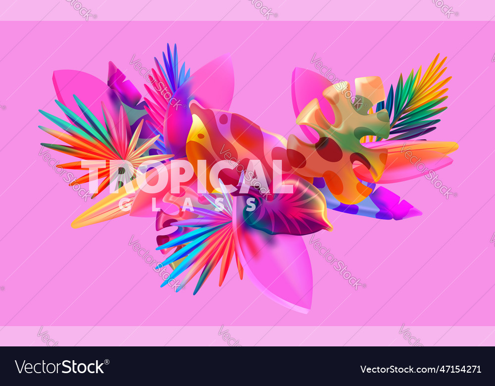 Colorful 3d tropical leaves