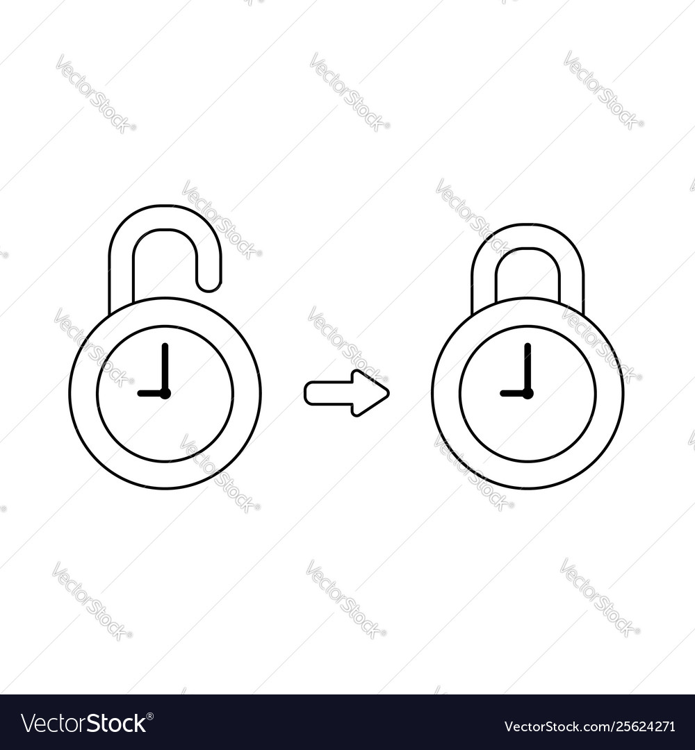 Icon concept opened closed clock padlocks Vector Image