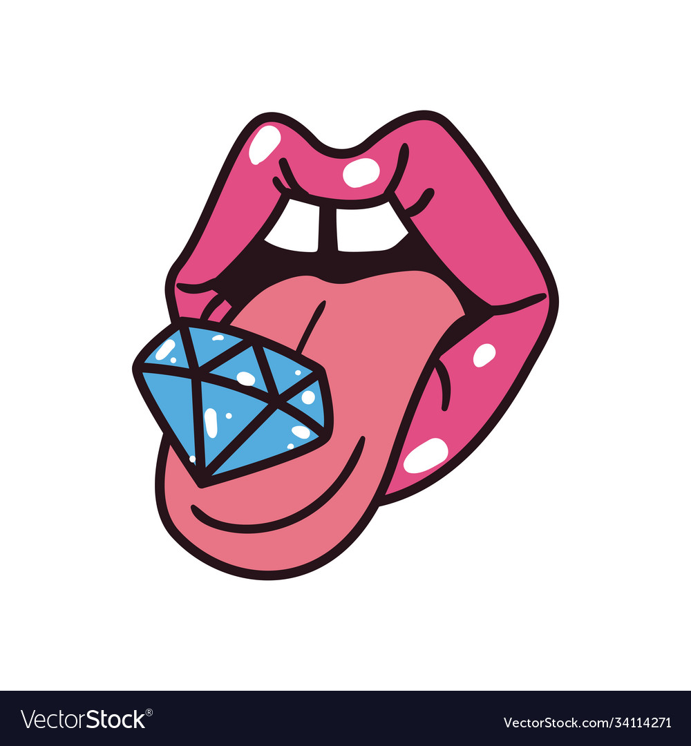 Pop art female mouth with diamond line and fill