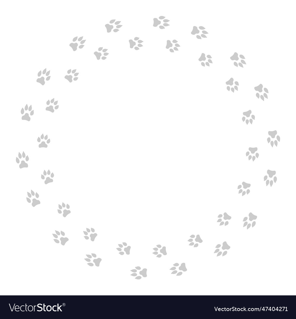 Round frame with dog tracks isolated on white Vector Image