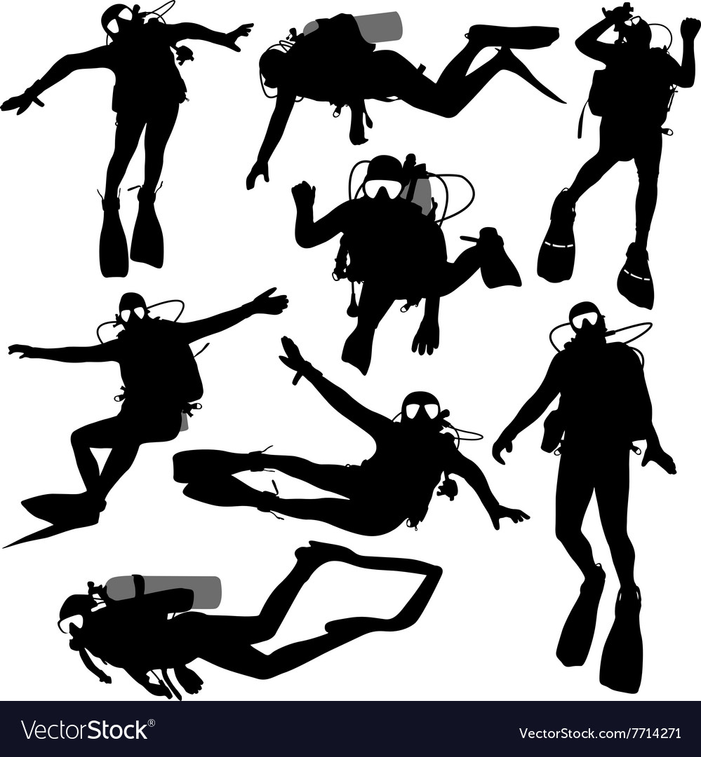 Set black silhouette scuba divers Royalty Free Vector Image