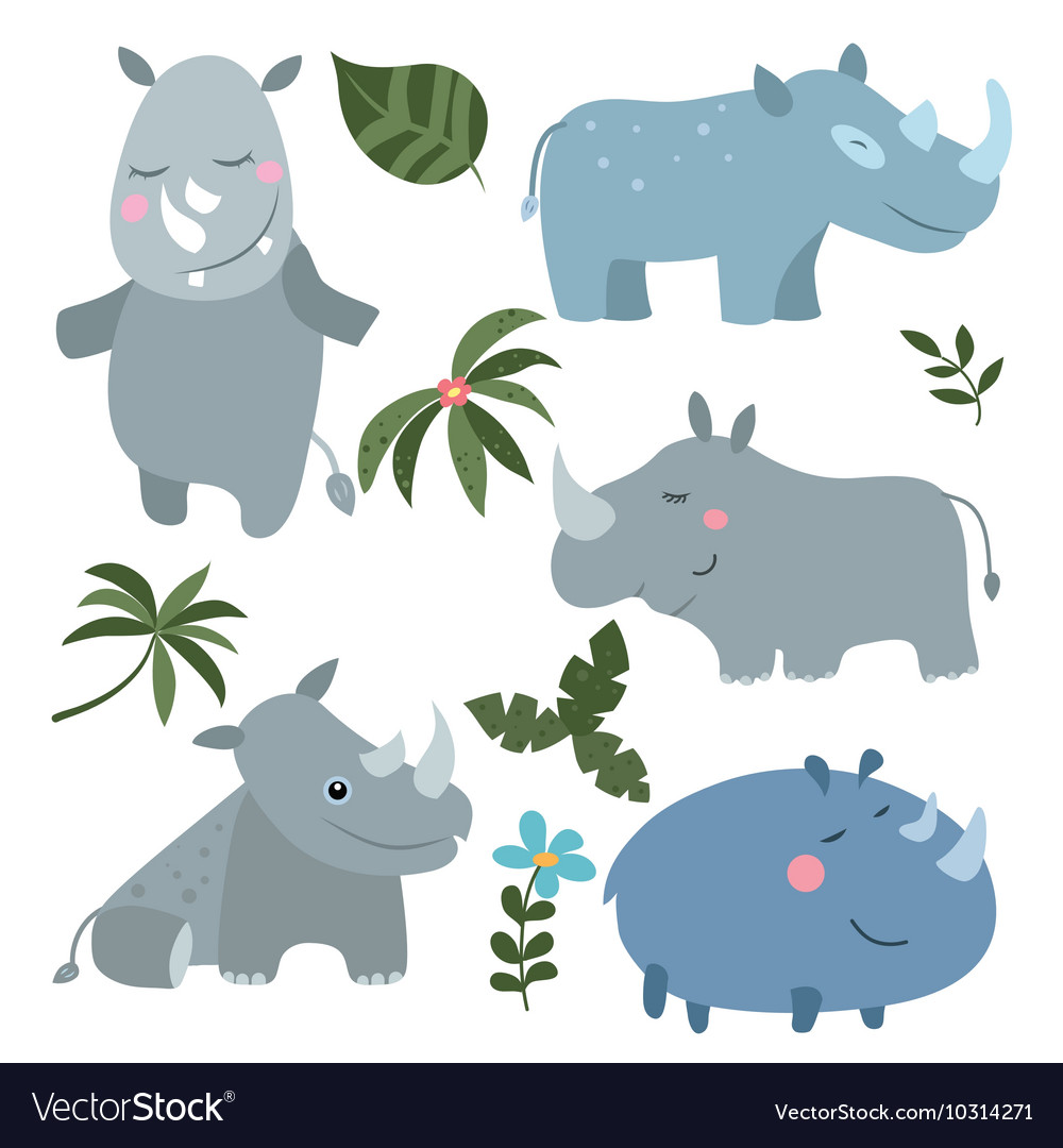 Set funny rhinoceroses Royalty Free Vector Image