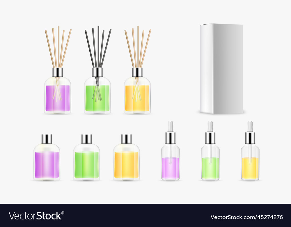 Aroma diffusers set with wooden sticks and bottles