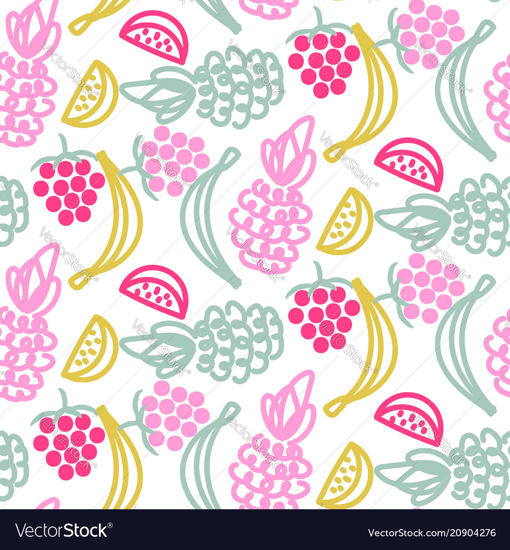 Fruits doodles cute seamless pattern