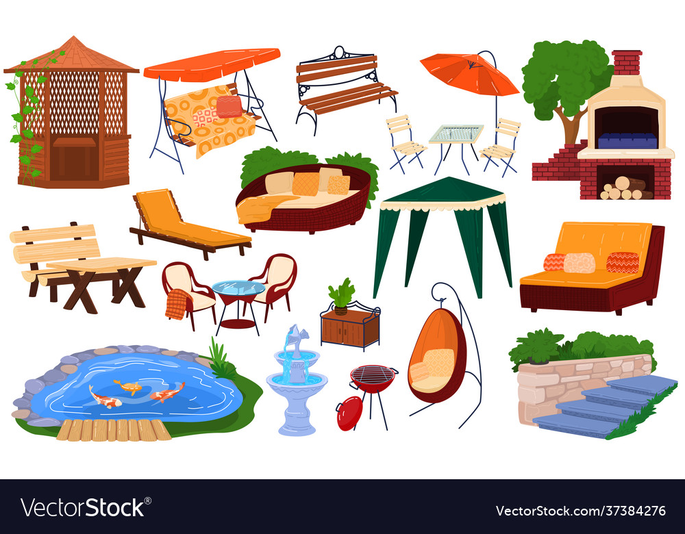 Garden furniture set cartoon Royalty Free Vector Image