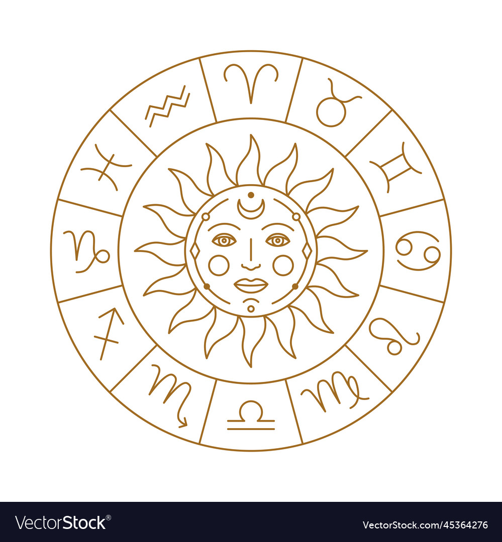 Horoscope calendar with sun and golden stylized Vector Image