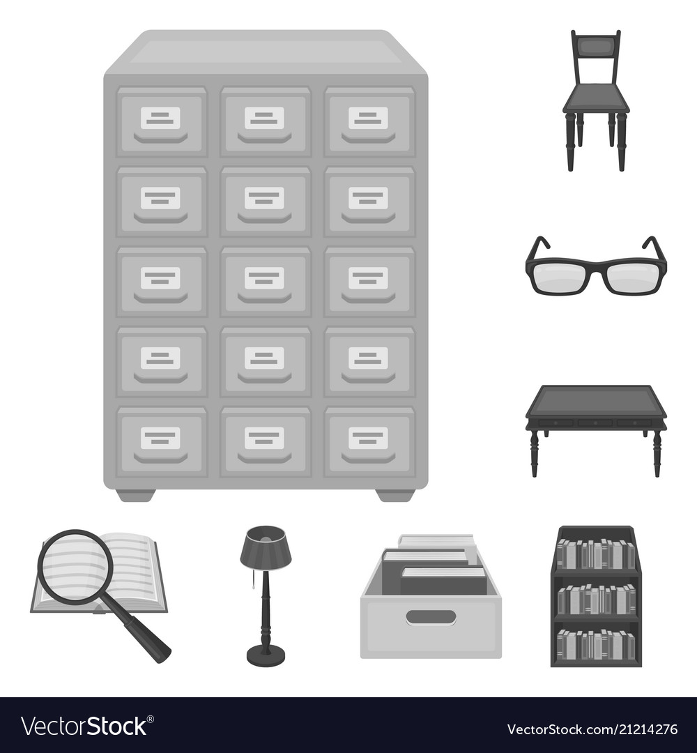 Library And Bookstore Monochrome Icons In Set Vector Image