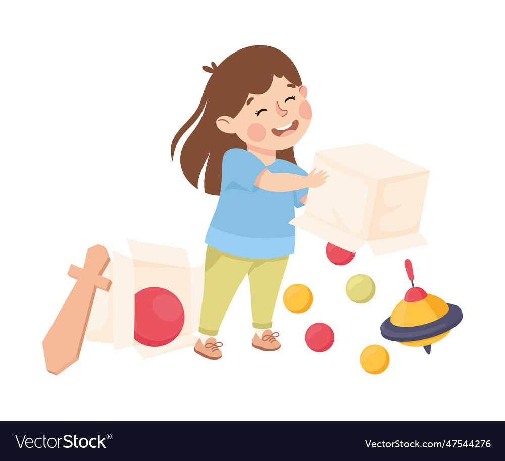 Little girl throwing toys around having bad Vector Image