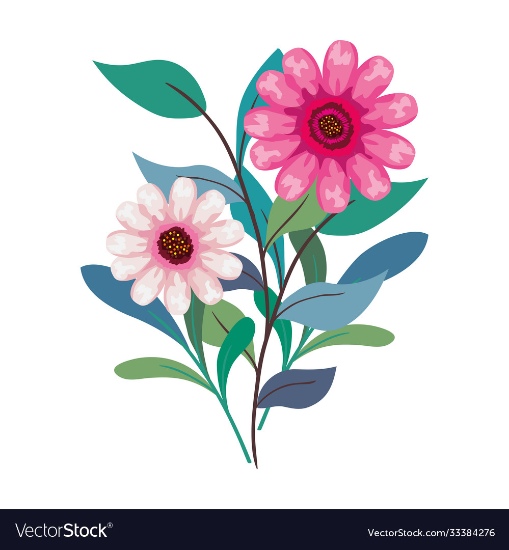 Pink flowers drawing with leaves design