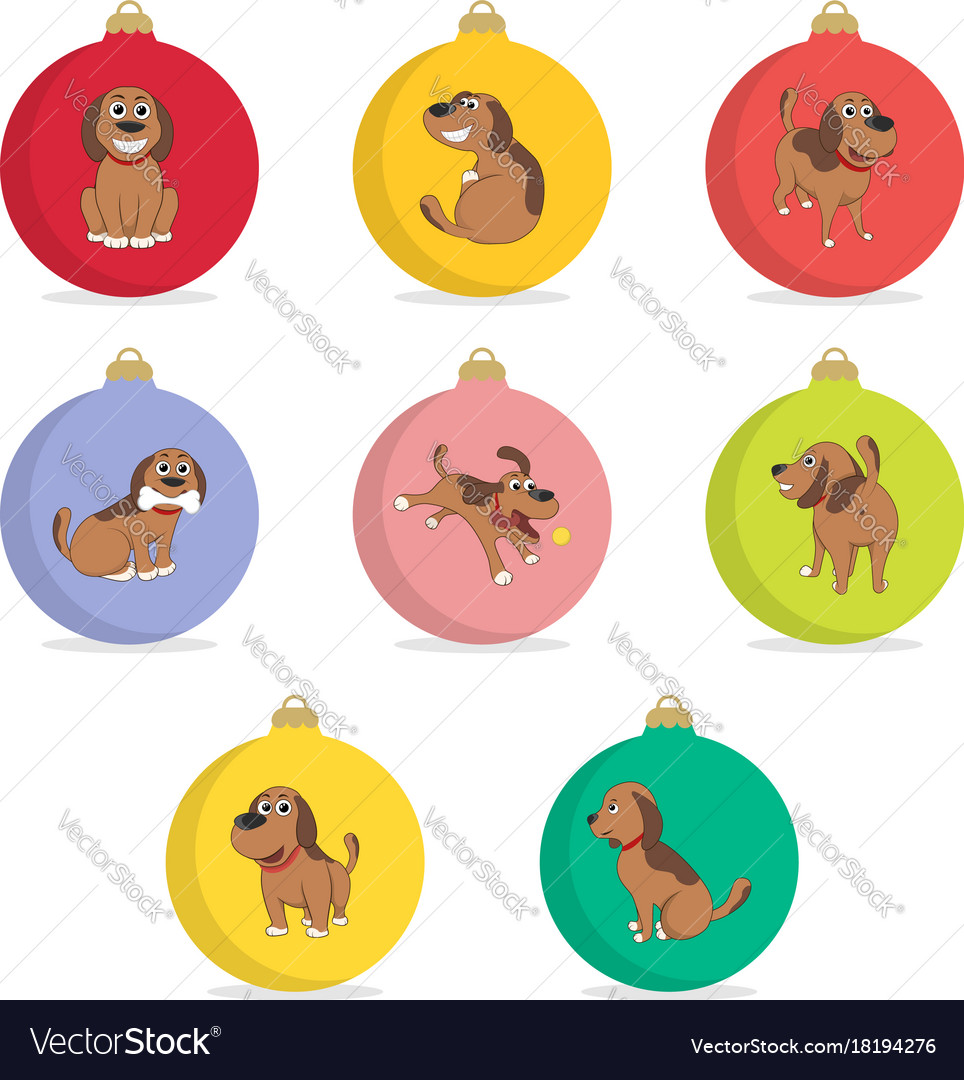 Set of christmas ball funny cartoon puppy