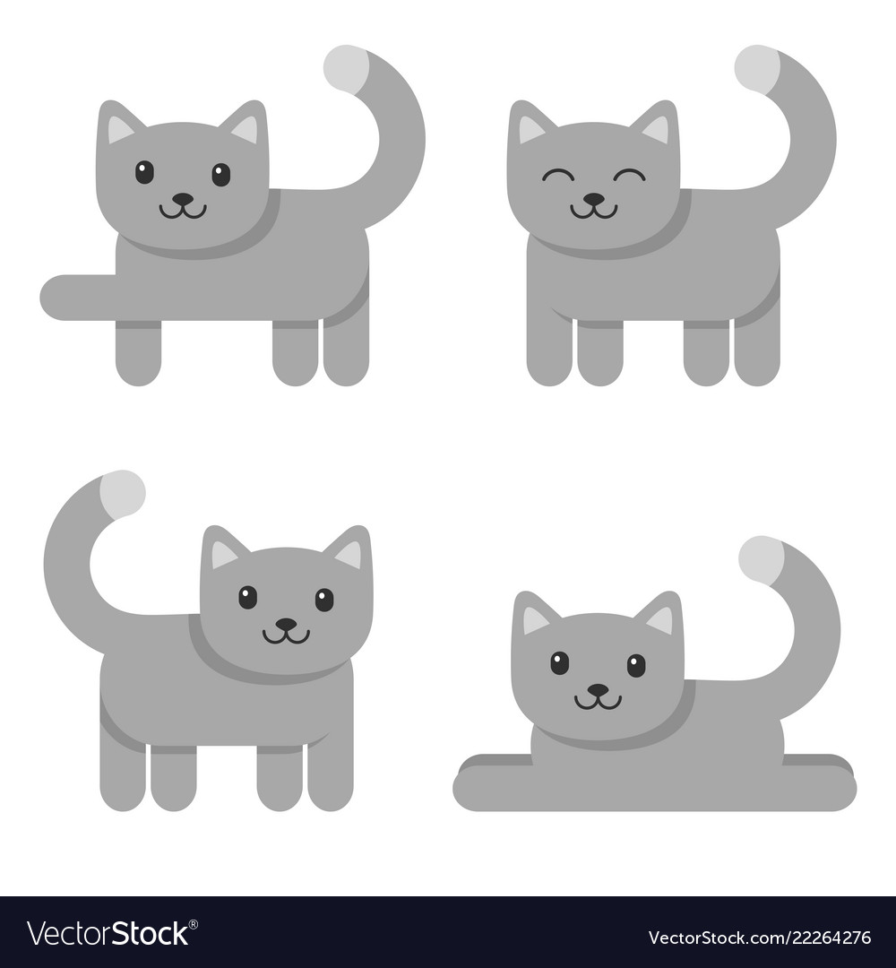 Cute Cat Icon Symbol Set on White. Vector Stock Vector