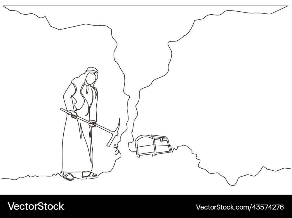 Single one line drawing arab businessman digging Vector Image
