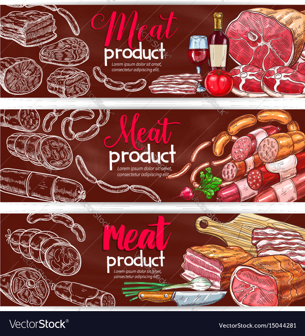 Banners for butchery shop meat products Royalty Free Vector