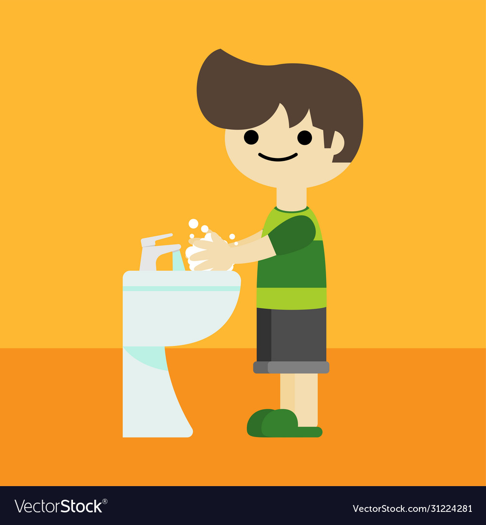 Boy character washing hands cartoon Royalty Free Vector