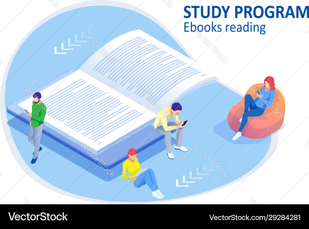 Isometric concept for digital reading e-classroom Vector Image