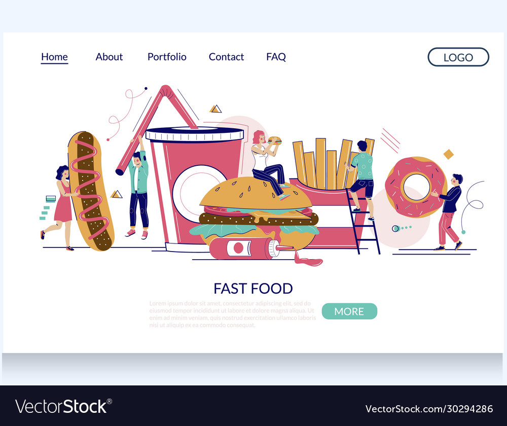 Fast food website landing page design Royalty Free Vector