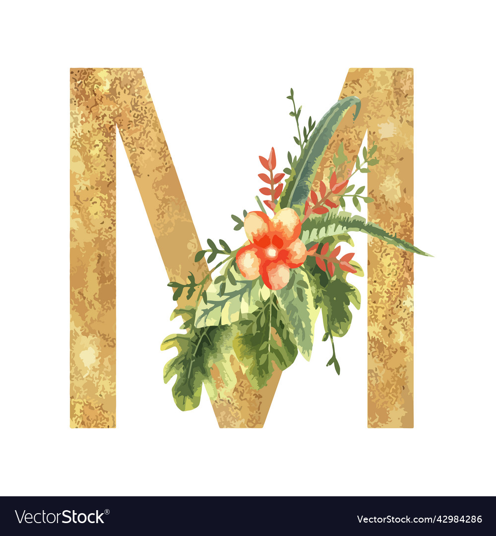 Golden letter m of the english alphabet Royalty Free Vector