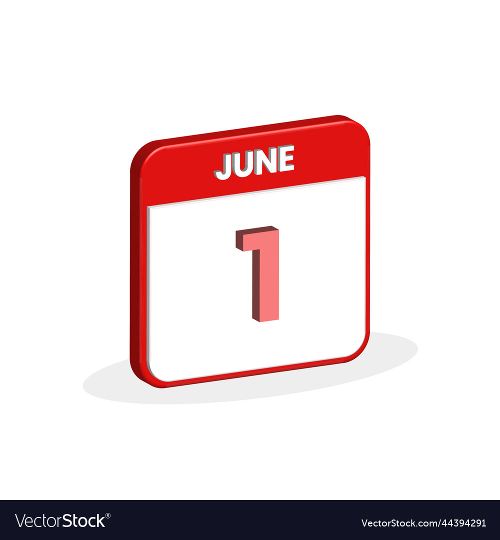 1st june calendar 3d icon 1 date Royalty Free Vector Image