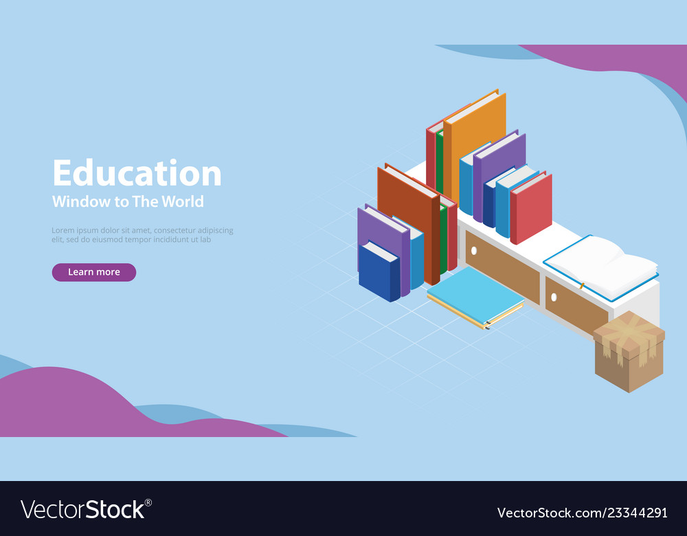 Book education style banner with isometric models